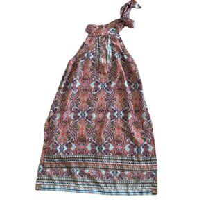 Bisou Bisou Paisley Bow Keyhole high slit High low Dress L
